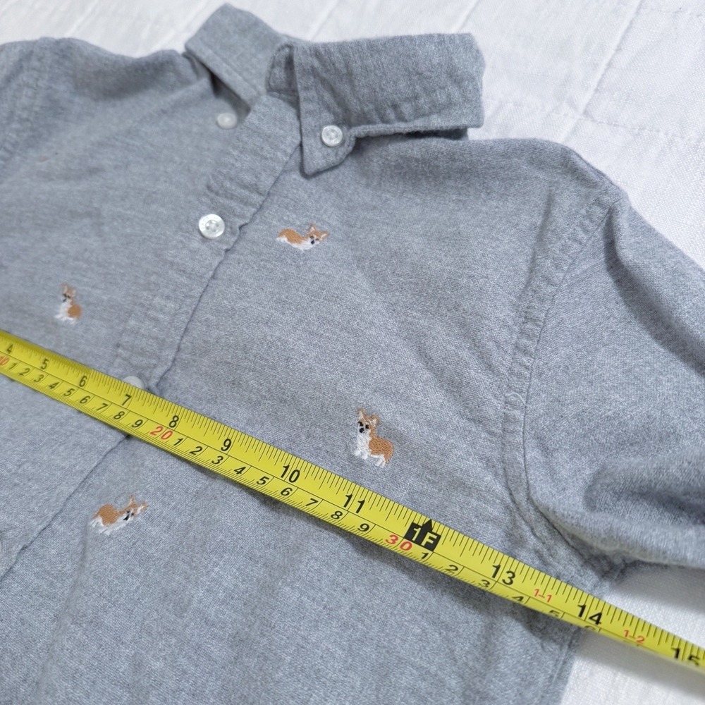 Janie & Jack Boys 6 Brushed Oxford Long Sleeve Shirt Gray Embroidered Corgi Dog - Picture 6 of 8